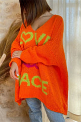 Women's V-neck letter loose and lazy knitted sweater - V.I.P Digital Presence