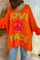 Women's V-neck letter loose and lazy knitted sweater - V.I.P Digital Presence