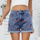Women's versatile cherry embroidered denim shorts and hot pants - V.I.P Digital Presence