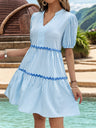 Women's vertical striped stand up collar lace patchwork dress - V.I.P Digital Presence