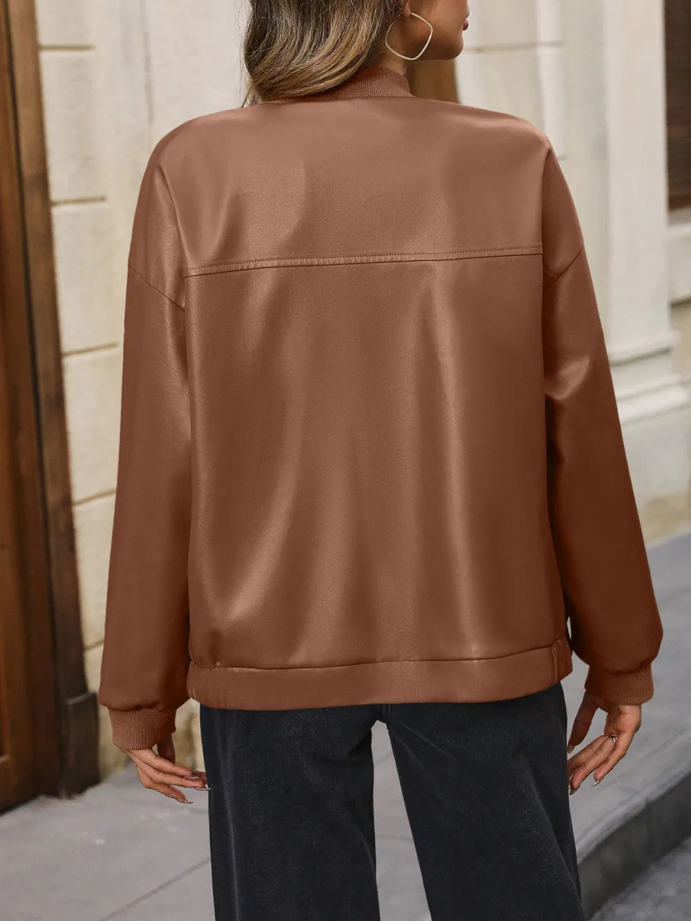 Zip Up Baseball Collar Dropped Shoulder Jacket - V.I.P Digital Presence