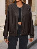 Zip Up Baseball Collar Dropped Shoulder Jacket - V.I.P Digital Presence