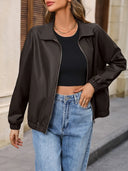 Zip Up Dropped Shoulder Jacket - V.I.P Digital Presence