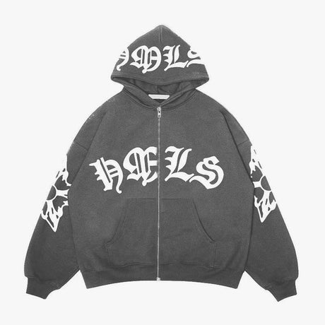 Zipper hoodie Gothic letter printed hoodie oversized hoodie - V.I.P Digital Presence