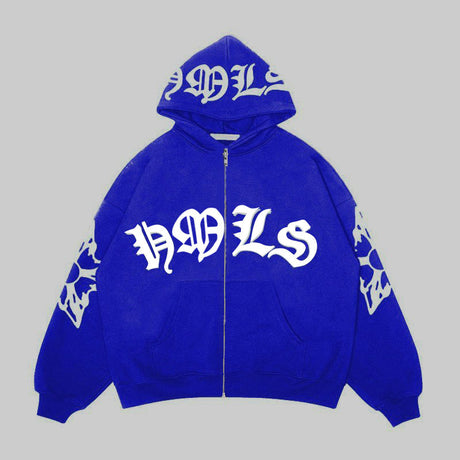 Zipper hoodie Gothic letter printed hoodie oversized hoodie - V.I.P Digital Presence